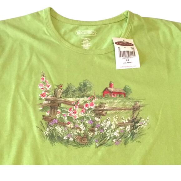 Northern Reflections Tee XS Green Barn Bunny Bird Blossoms - Picture 2 of 4
